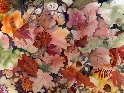 Autumn Leaves and flowers - Giclee Print, 16x12