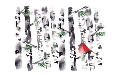 Bird in Birch - Wall Art Print, 18x12