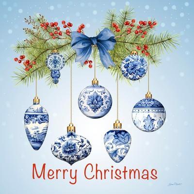 Blue Chinoiserie Christmas B - Giclee Print, 16x16