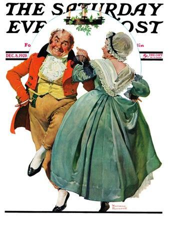 "Christmas Dance" or "Merrie Christmas" Saturday Evening Post Cover, December 8,1928 - Giclee Print, 12x16