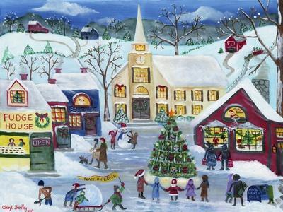 Christmas Holiday Shopping Village - Giclee Print, 16x12
