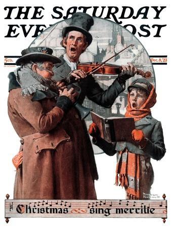 "Christmas Trio" or "Sing Merrille" Saturday Evening Post Cover, December 8,1923 - Giclee Print, 12x16