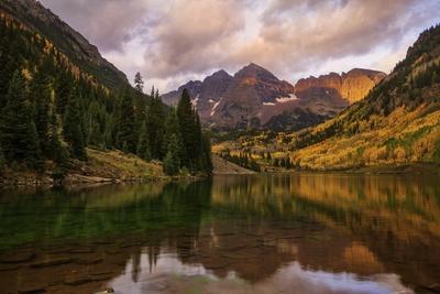 Classic Maroon Bells Fall Landscape Scene - Photographic Print, 12x8