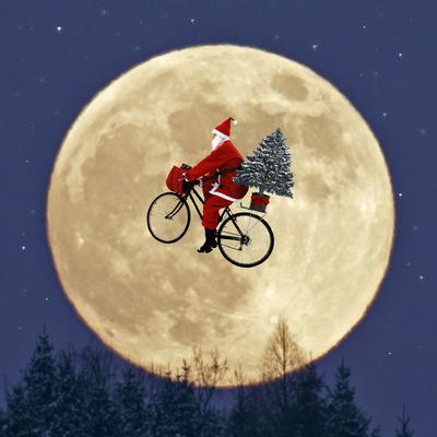 Father Christmas Flying on His Bicycle - Photographic Print, 16x16