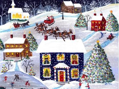 Santa Reindeer Christmas Eve Cheryl Bartley - Giclee Print, 16x12