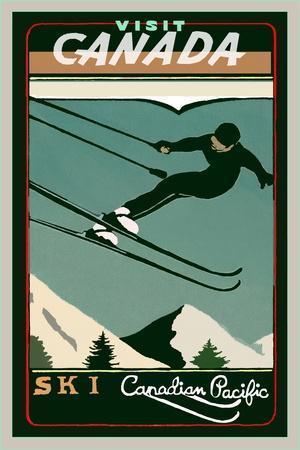 Winter Tourism: Vintage Ski Canada Poster - Giclee Print, 12x18