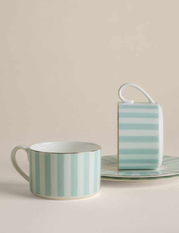 2 Pack Bone China Striped Cups & Saucers