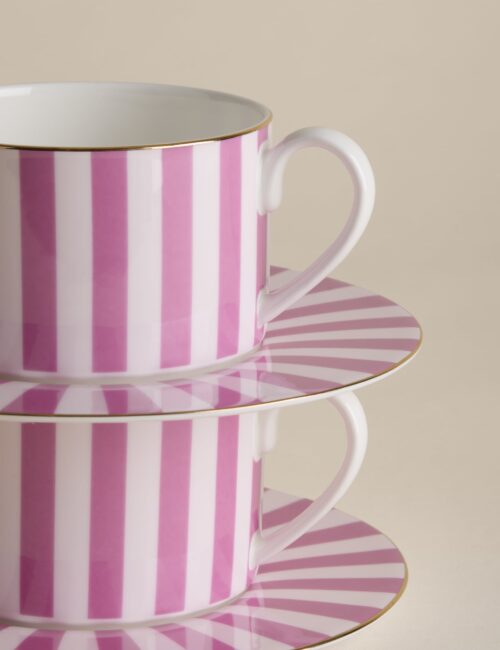 2 Pack Bone China Striped Cups & Saucers