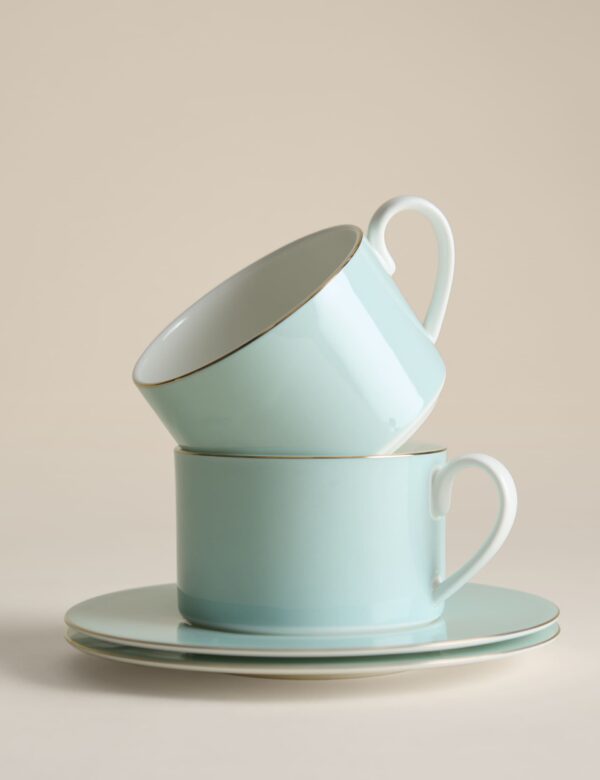 Set of 2 Bone China Cups & Saucers