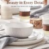 24 Piece Dinnerware Sets for 8 - Farmhouse Style Stoneware Plates and Bowls Sets - Scratch Resistant & Dishwasher Safe, Embossed Boho Ceramic Dish...