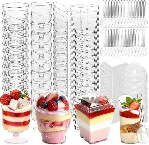 400-Pack 5 oz Dessert Cups with Lids and Spoons, Clear Plastic Parfait & Yogurt Cups, Mini Shooter Cups for Parties, Ice Cream, Pudding, Fruit |...