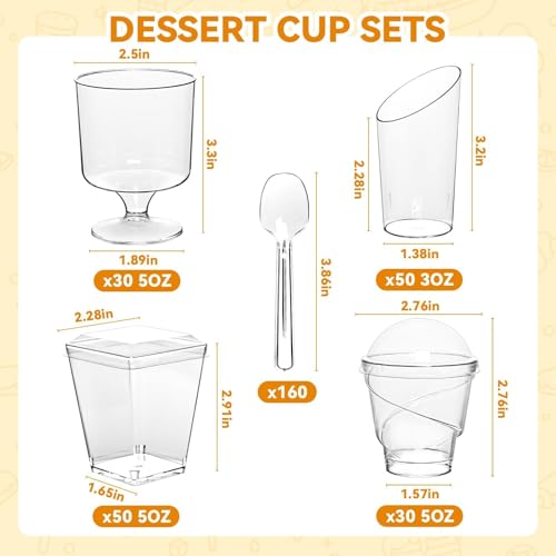 400-Pack 5 oz Dessert Cups with Lids and Spoons, Clear Plastic Parfait & Yogurt Cups, Mini Shooter Cups for Parties, Ice Cream, Pudding, Fruit |...