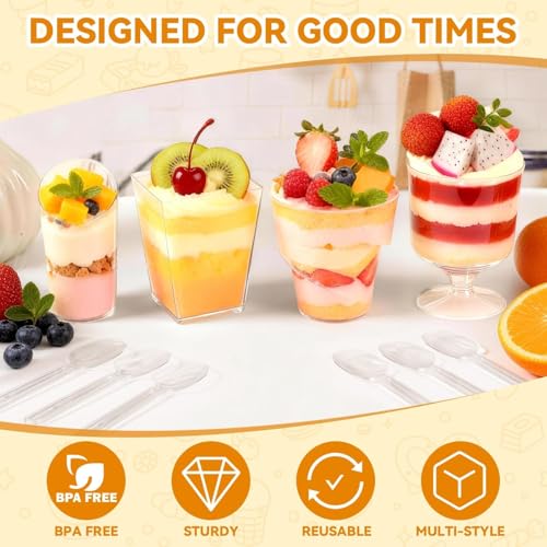 400-Pack 5 oz Dessert Cups with Lids and Spoons, Clear Plastic Parfait & Yogurt Cups, Mini Shooter Cups for Parties, Ice Cream, Pudding, Fruit |...
