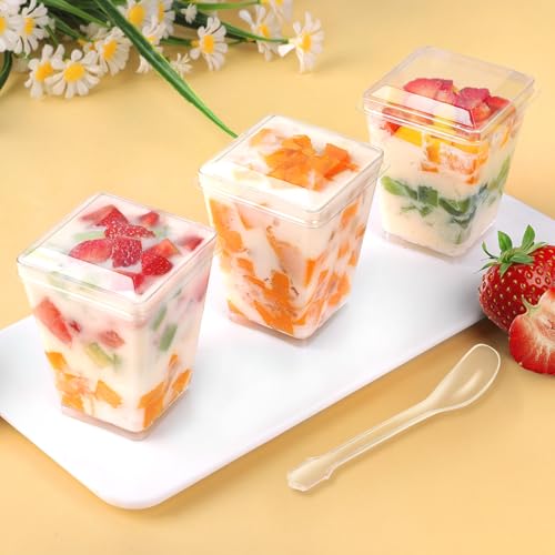 5 oz Plastic Dessert Cups With Lids and Spoons, Yogurt Parfait Appetizer Cups for Party, Mini Dessert Shooters for Pudding and Fruit 20 Pack...