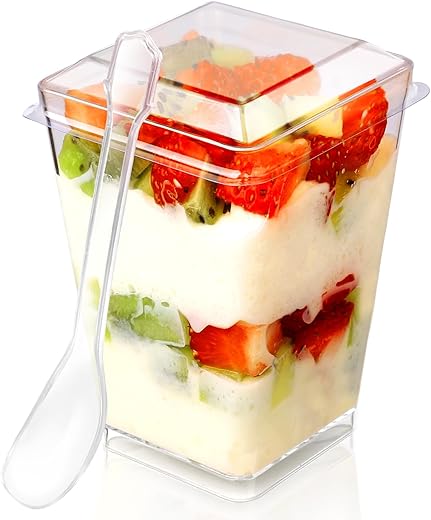 5 oz Plastic Dessert Cups With Lids and Spoons, Yogurt Parfait Appetizer Cups for Party, Mini Dessert Shooters for Pudding and Fruit 20 Pack...