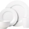 Amazon Basics 16-Piece Porcelain Dinnerware Set, Microwave and Dishwasher Safe, Service for 4, Plates, Bowls and Mugs, White
