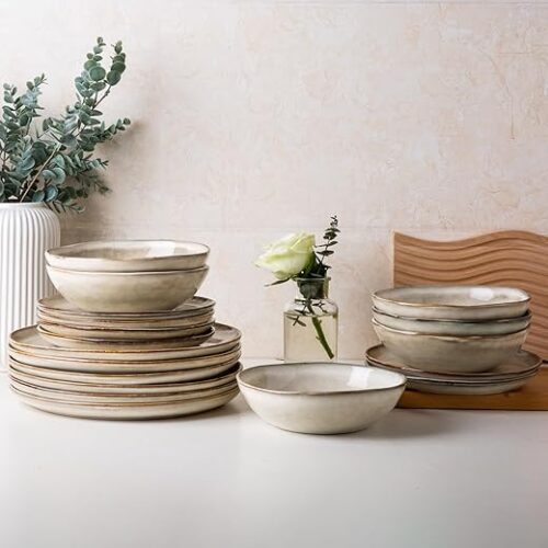 AmorArc Ceramic Dinnerware Sets,Handmade Reactive Glaze Stoneware Plates and Bowls Sets,Highly Scratch Resistant | Dishwasher & Microwave Safe...