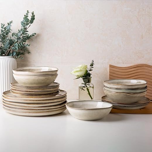 AmorArc Ceramic Dinnerware Sets,Handmade Reactive Glaze Stoneware Plates and Bowls Sets,Highly Scratch Resistant | Dishwasher & Microwave Safe...