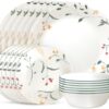 Corelle Vitrelle 18 Piece Glass Dinnerware Sets Service for 6, Triple Layer Chip & Crack Resistant Glass Plate and Bowl Sets, Wildflower