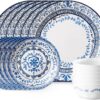 Corelle Vitrelle 18-Piece Service for 6 Dinnerware Set, Triple Layer Glass and Chip Resistant, Lightweight Round Plates and Bowls Set, Portofino