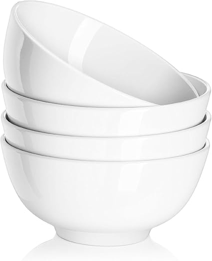 DOWAN 22 OZ White Ceramic Bowls Set of 4 - Perfect for Soup Bowls for Kitchen, Cereal Bowl, Ramen Bowl, Microwave Safe for Oatmeal, Fruit,Salad and...