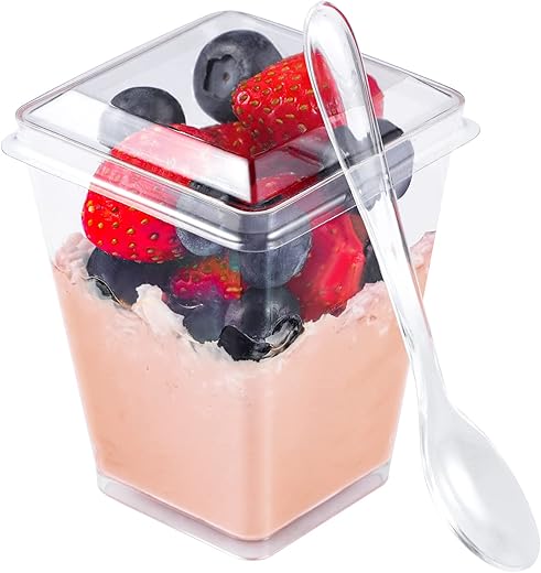 EASERCY 5 oz Plastic Dessert Cups with Lids and Spoons 150 Pcs Serves 50, Yogurt Parfait Appetizer Cup for Party, Dessert Shooter Cups for Pudding...