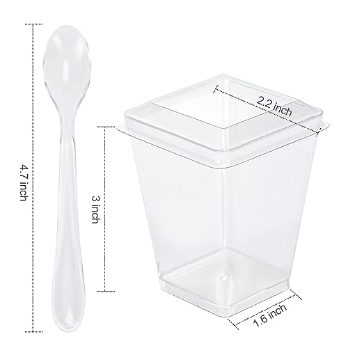 EASERCY 5 oz Plastic Dessert Cups with Lids and Spoons 150 Pcs Serves 50, Yogurt Parfait Appetizer Cup for Party, Dessert Shooter Cups for Pudding...
