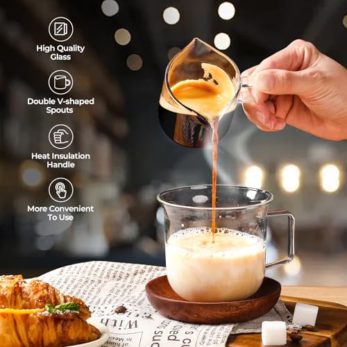 Espresso Cups Set of 2 - 4 Oz Espresso Shot Glass with Handle Double Spout Cups Clear Glass Milk Cup Espresso Accessories Great for Making Coffee...