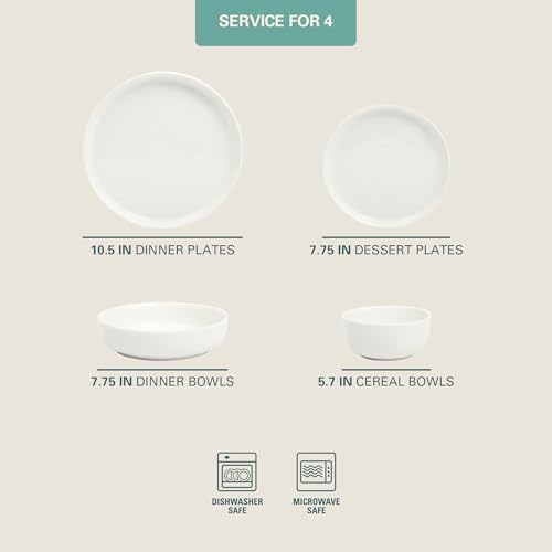 Gibson Home Oslo Dinnerware Set for 4, 16-Piece White Porcelain Plates and Bowls — Ceramic Dish Set | Microwave & Dishwasher Safe