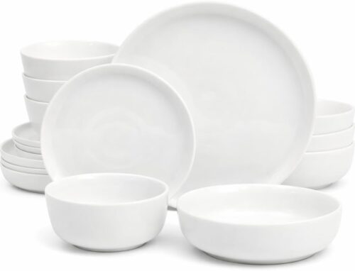 Gibson Home Oslo Dinnerware Set for 4, 16-Piece White Porcelain Plates and Bowls — Ceramic Dish Set | Microwave & Dishwasher Safe