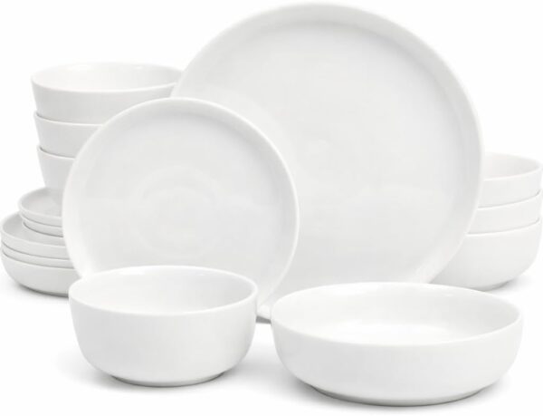 Gibson Home Oslo Dinnerware Set for 4, 16-Piece White Porcelain Plates and Bowls — Ceramic Dish Set | Microwave & Dishwasher Safe