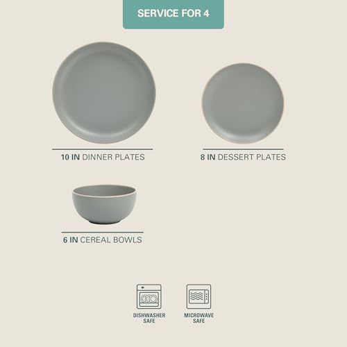 Gibson Home Rockaway 12-Piece Stoneware Dinnerware Set, Matte Finish, Service for 4, Modern Ceramic Plates and Bowls, Microwave & Dishwasher Safe –...