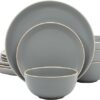 Gibson Home Rockaway 12-Piece Stoneware Dinnerware Set, Matte Finish, Service for 4, Modern Ceramic Plates and Bowls, Microwave & Dishwasher Safe –...