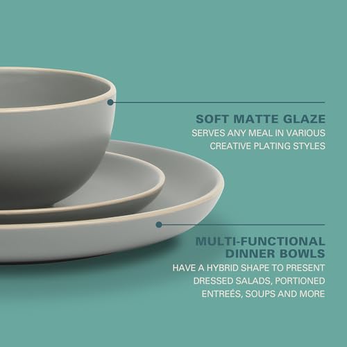 Gibson Home Rockaway 12-Piece Stoneware Dinnerware Set, Matte Finish, Service for 4, Modern Ceramic Plates and Bowls, Microwave & Dishwasher Safe –...