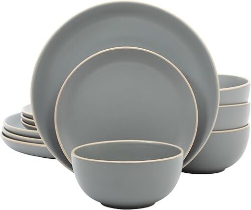 Gibson Home Rockaway 12-Piece Stoneware Dinnerware Set, Matte Finish, Service for 4, Modern Ceramic Plates and Bowls, Microwave & Dishwasher Safe –...