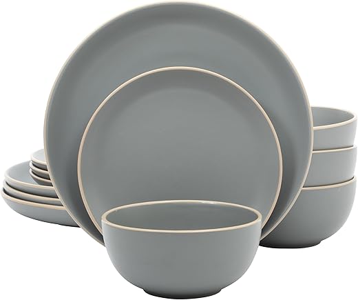 Gibson Home Rockaway 12-Piece Stoneware Dinnerware Set, Matte Finish, Service for 4, Modern Ceramic Plates and Bowls, Microwave & Dishwasher Safe –...