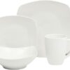 Gibson Home Zen Buffet White Porcelain Dinnerware Set for 4, Square Plates Bowls and Mugs, Chip and Scratch Resistant, Dishwasher and Microwave...