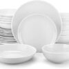 MALACASA 24-Piece Gourmet Porcelain Dinnerware Sets, Modern White Round Dish Set for 6 - Premium Serving Plates and Bowls Sets for Dessert, Salad,...