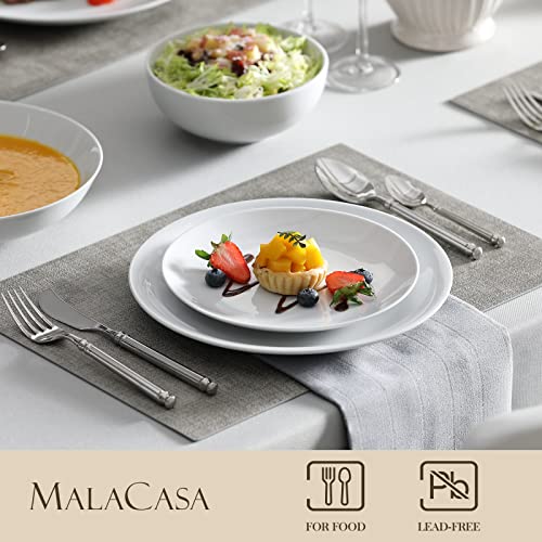MALACASA 24-Piece Gourmet Porcelain Dinnerware Sets, Modern White Round Dish Set for 6 - Premium Serving Plates and Bowls Sets for Dessert, Salad,...