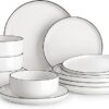 MALACASA Plates and Bowls Sets, 12 Pieces Modern Porcelain Dinnerware Set for 4 White Kitchen Dinner Dining Ware Set wtih Black Rim Ceramic...