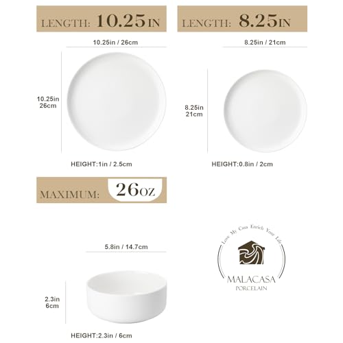 MALACASA Plates and Bowls Sets, 12 Pieces Porcelain Dinnerware Sets Dishware Sets Chip Resistant Ceramic Dish Set Dining Dinner Ware Service for 4,...