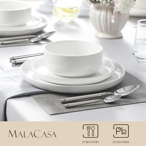 MALACASA Plates and Bowls Sets, 12 Pieces Porcelain Dinnerware Sets Dishware Sets Chip Resistant Ceramic Dish Set Dining Dinner Ware Service for 4,...