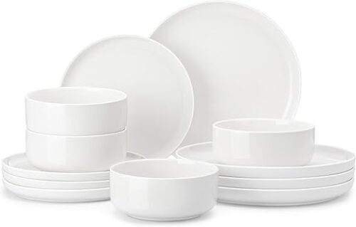 MALACASA Plates and Bowls Sets, 12 Pieces Porcelain Dinnerware Sets Dishware Sets Chip Resistant Ceramic Dish Set Dining Dinner Ware Service for 4,...