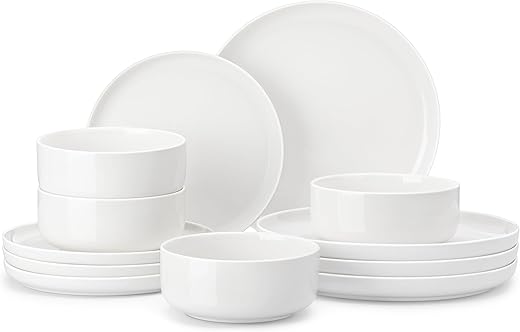 MALACASA Plates and Bowls Sets, 12 Pieces Porcelain Dinnerware Sets Dishware Sets Chip Resistant Ceramic Dish Set Dining Dinner Ware Service for 4,...