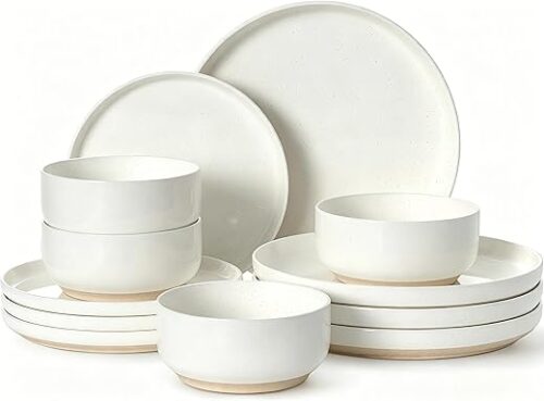 Plates and Bowls Sets, Dinnerware Sets for 4, 12 Pieces Scratch Resistant Dishware Dishes Set, Ceramic Kitchen Dinner Set, Porcelain & Microwave...