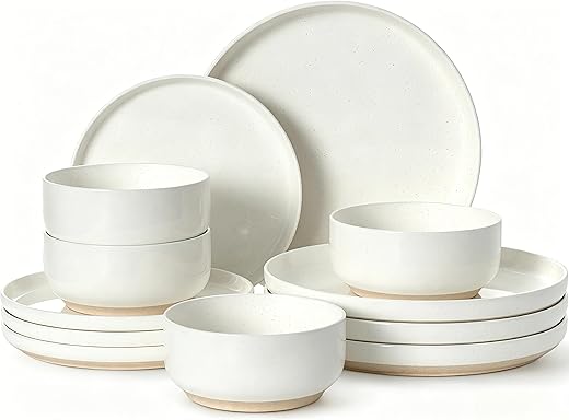 Plates and Bowls Sets, Dinnerware Sets for 4, 12 Pieces Scratch Resistant Dishware Dishes Set, Ceramic Kitchen Dinner Set, Porcelain & Microwave...
