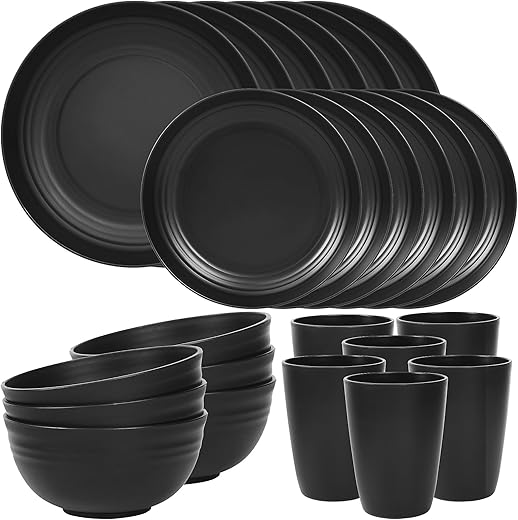 Quatish 24 Piece Plates and Bowls Sets for 6, Unbreakable Dinnerware Sets, Dish Set for Camping, Dishwasher Microwave Safe, Outdoor Kitchen and...