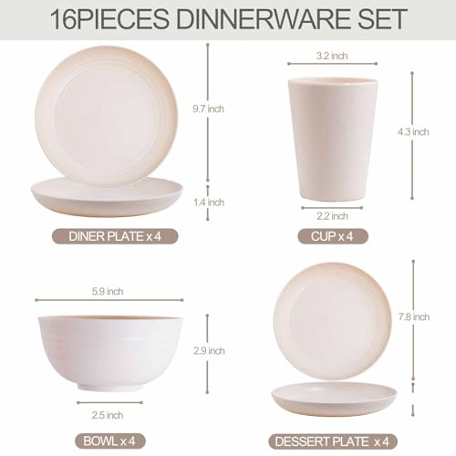Rubtlamp Wheat Straw Dinnerware Sets, 16PCS Plastic Dinnerware Set for 4, Wheat Straw Plates and Bowls Sets, Unbreakable Dinnerware Plastic... Rubtlamp Wheat Straw Dinnerware Sets, 16PCS Plastic Dinnerware Set for 4, Wheat Straw Plates and Bowls Sets, Unbreakable Dinnerware Plastic...