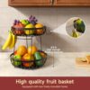 Sevenblue 2 Tier Large Fruit Basket for Kitchen Counter with 2 Banana Hangers, Metal Stackable Fruit Bowl for Kitchen Counter for Bread Vegetable...