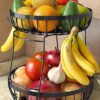 Sevenblue 2 Tier Large Fruit Basket for Kitchen Counter with 2 Banana Hangers, Metal Stackable Fruit Bowl for Kitchen Counter for Bread Vegetable...